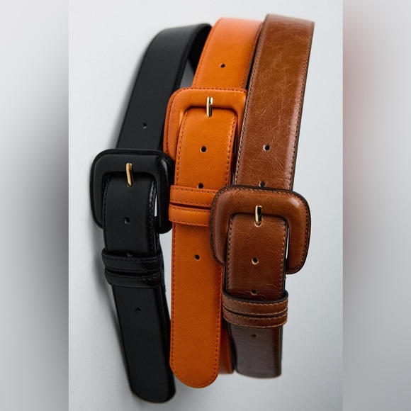 NWOT. Zara Dark Brown Leather Belt with Square Buckle. Size 32. main image 5
